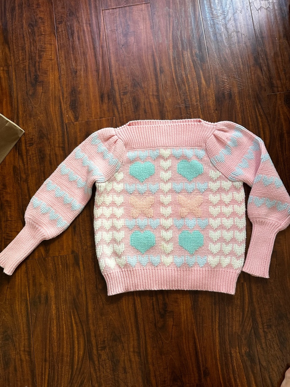 Loveshackfancy Pink Gisela Heart Pattern Crewneck Sweater Cozy Pullover Sweater